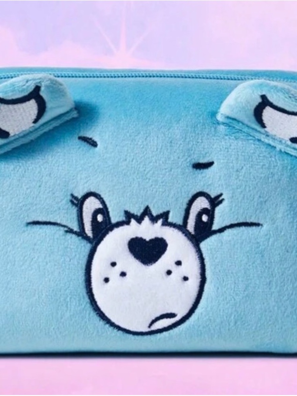 Care Bears Blue Plush Face Zip Pouch
